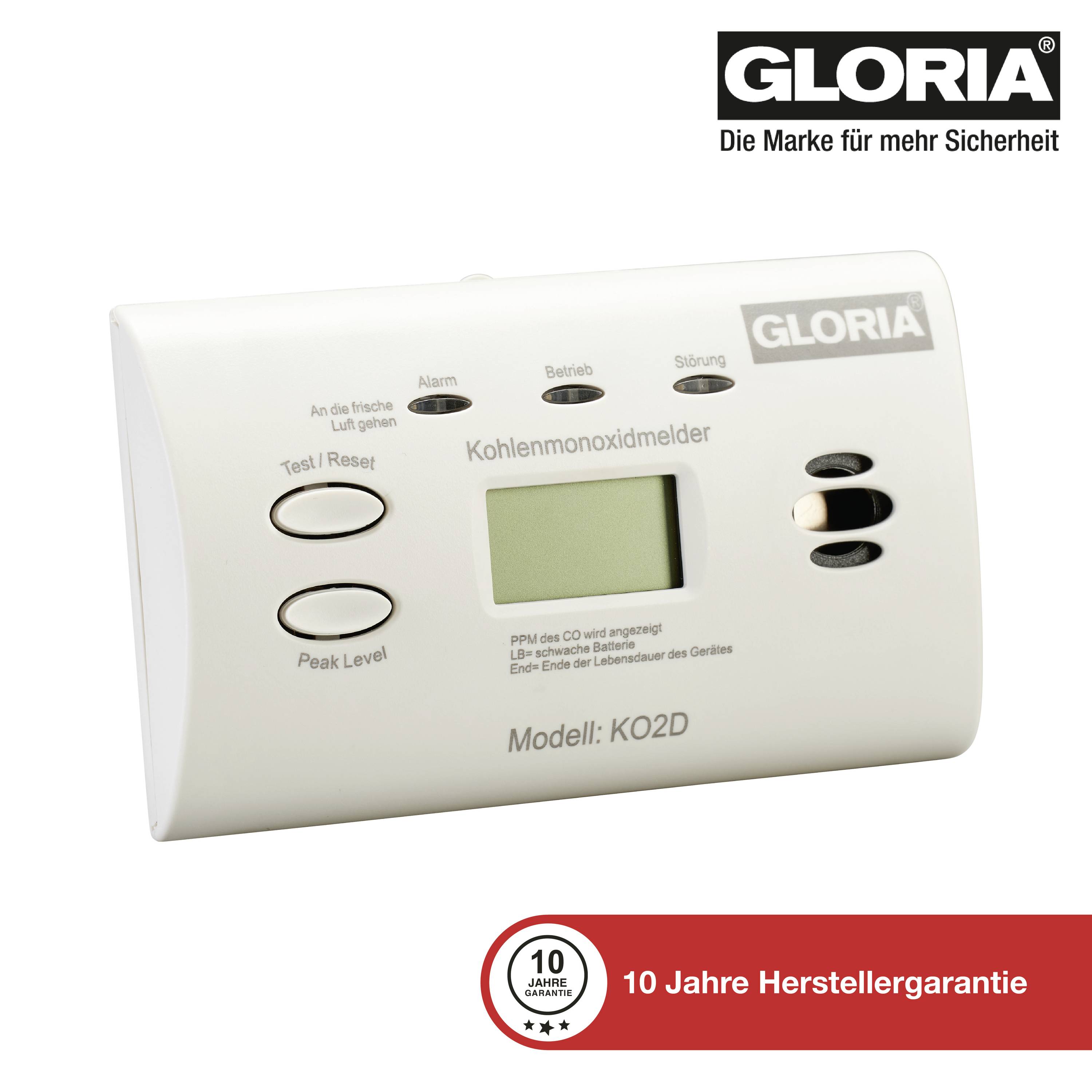 Gloria KO2D Carbon monoxide detector battery-powered detects Carbon monoxide