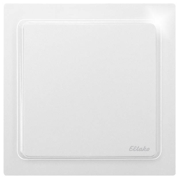 A white Eltako light switch with a square shape and slightly glossy surface.