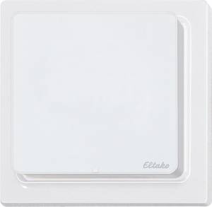 A white light switch with the 'Eltako' inscription in the bottom right corner. Simple, modern design.