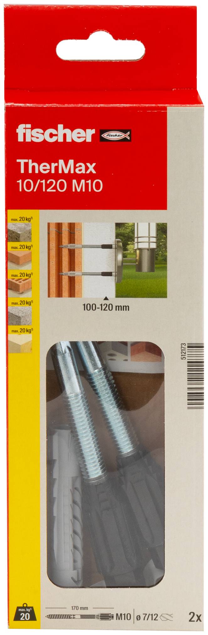 Two parts of a heavy-duty wall anchor: a threaded metal bolt with a black sleeve and a grey plastic wall plug.
