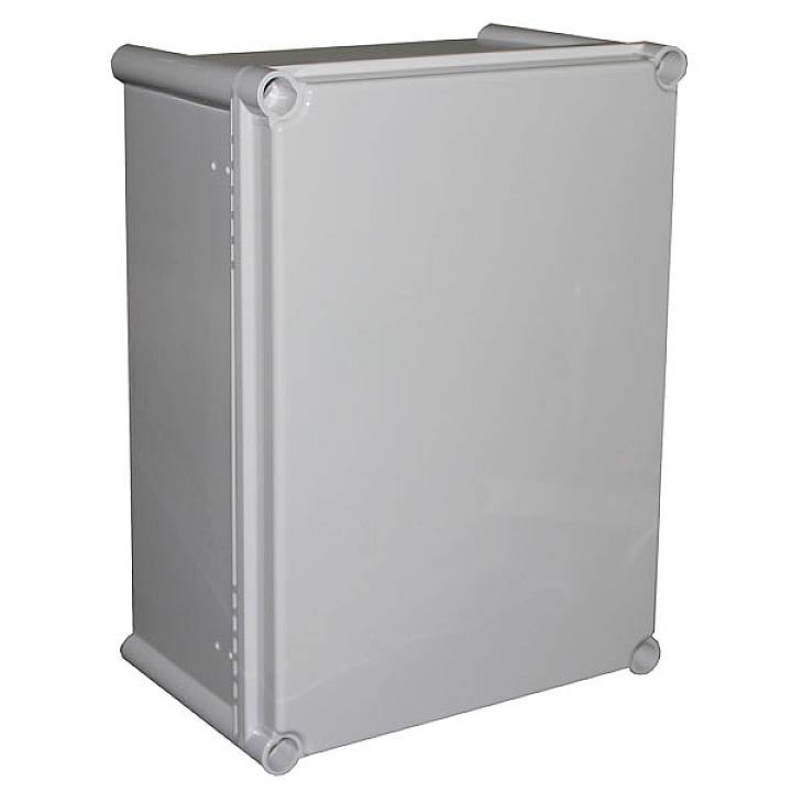 A grey, rectangular plastic enclosure with rounded corners, presumably an electronic housing.