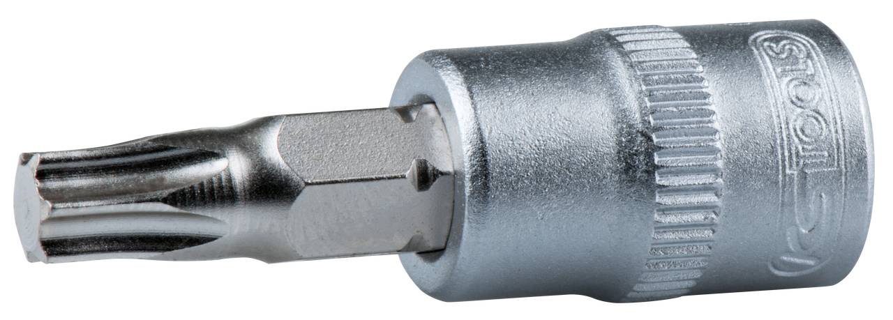 A silver Torx bit with hexagonal shank and knurled shaft for improved grip, suitable for screwdrivers or ratchets.
