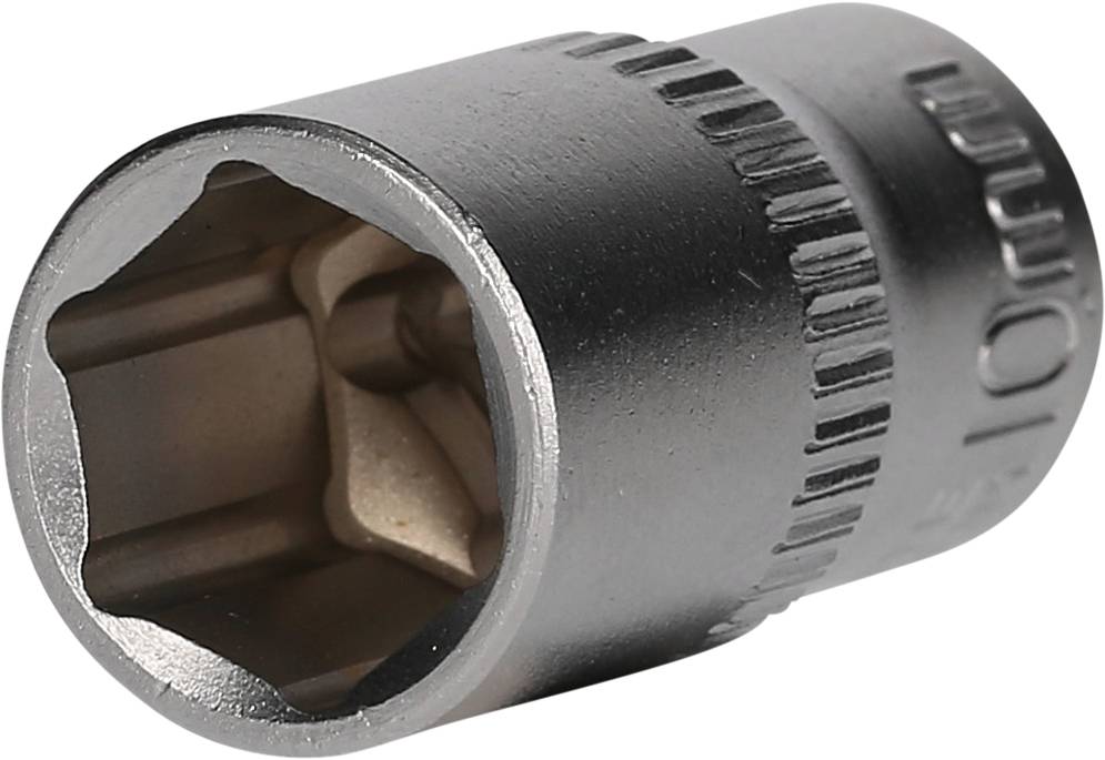 A metal socket in close-up, commonly used for securing screws or nuts.