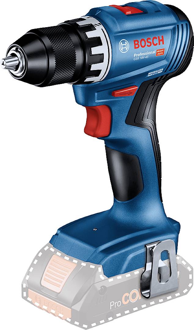A blue Bosch cordless screwdriver with red and black accents, without battery inserted, suitable for professional work.