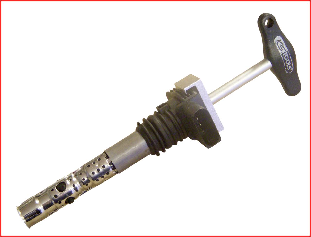 Cylindrical metal tool with a handle, used for motor maintenance, pictured against a white background.