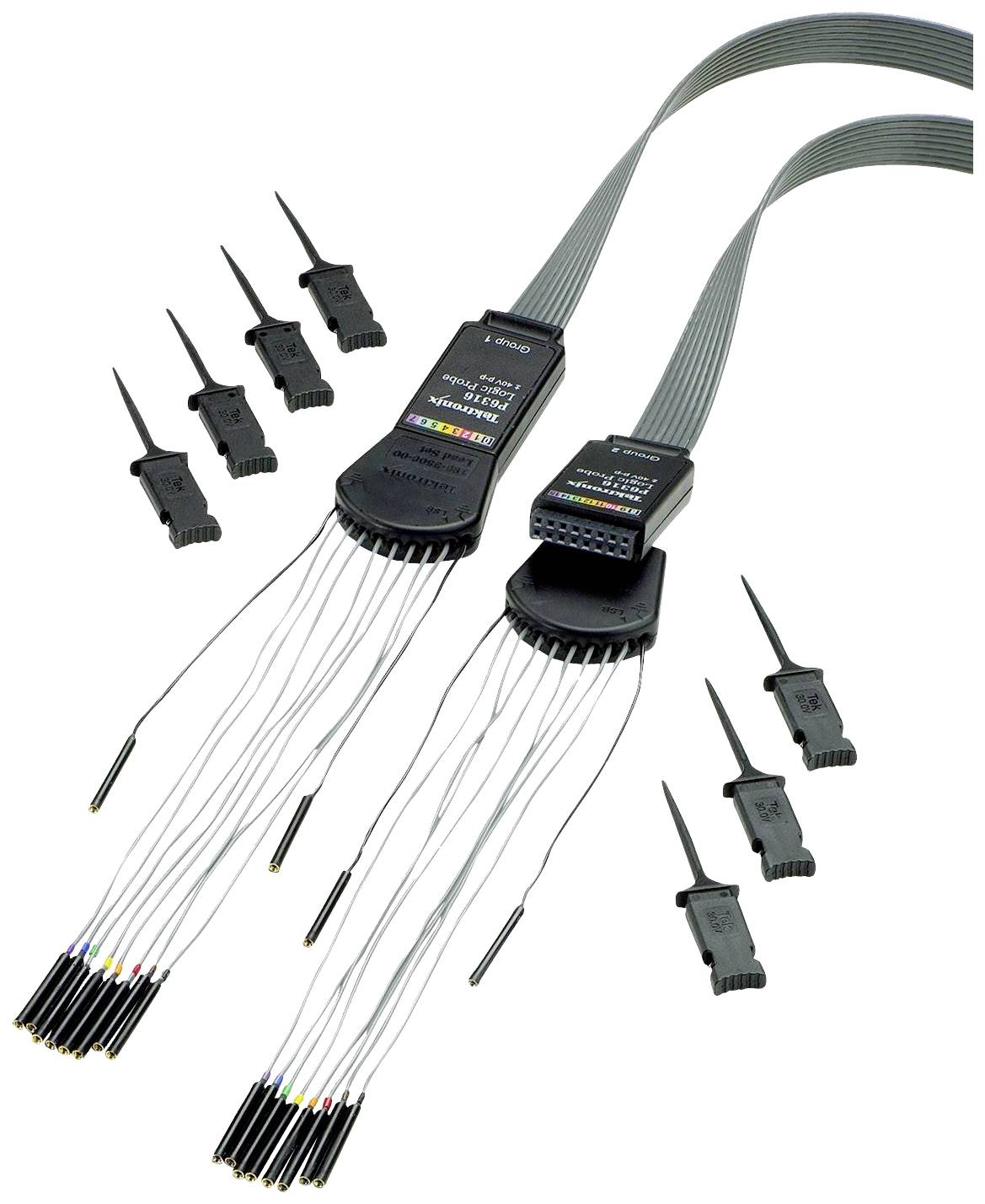 Logic analyser with multiple cables and clips for testing electronic circuits. Provides precise signal monitoring.