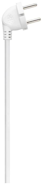 A white EU plug with two round pins is visible at the end of a long cable.