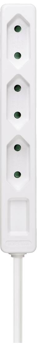 White multiple socket with four outlets and cable, vertically arranged.