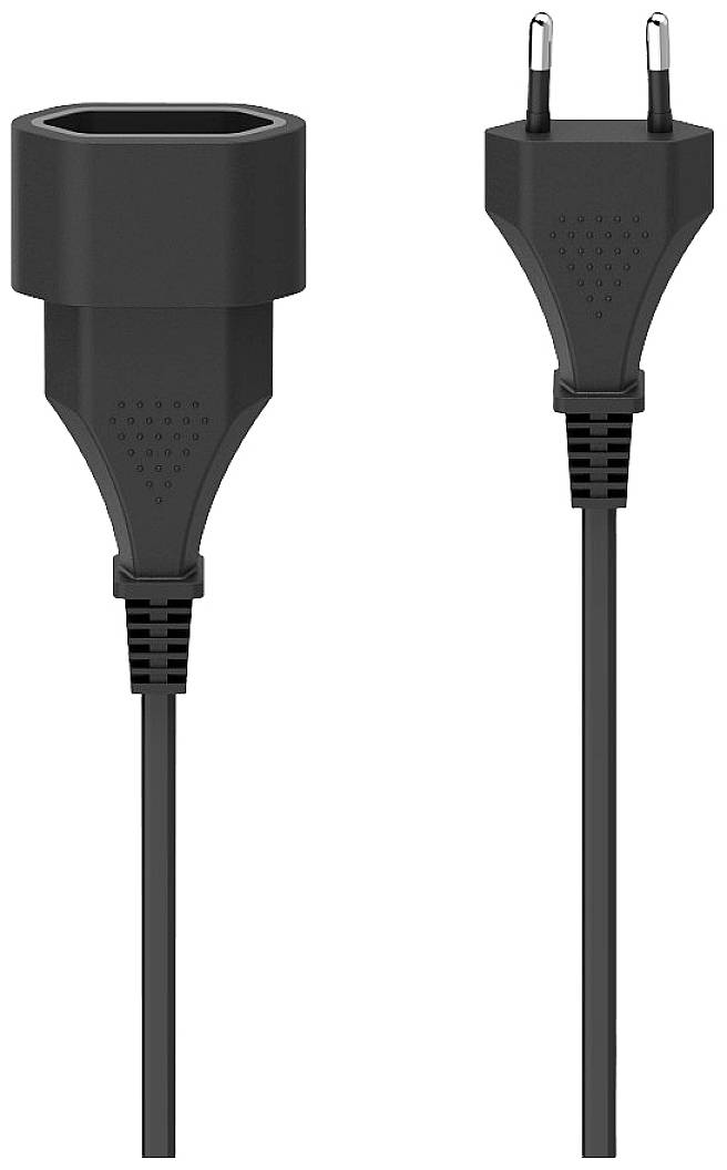 A black network plug with European plug near a black intermediate plug.