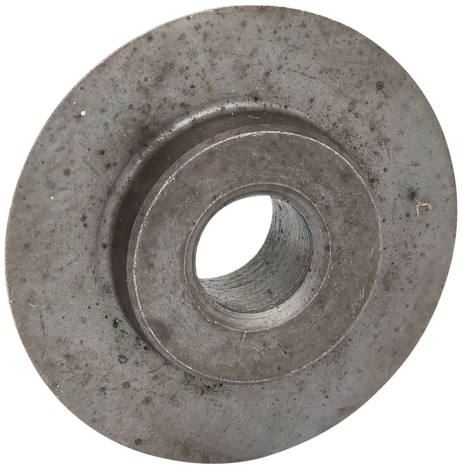 A single round metal disc with a central hole, presumably a machine part or a washer.