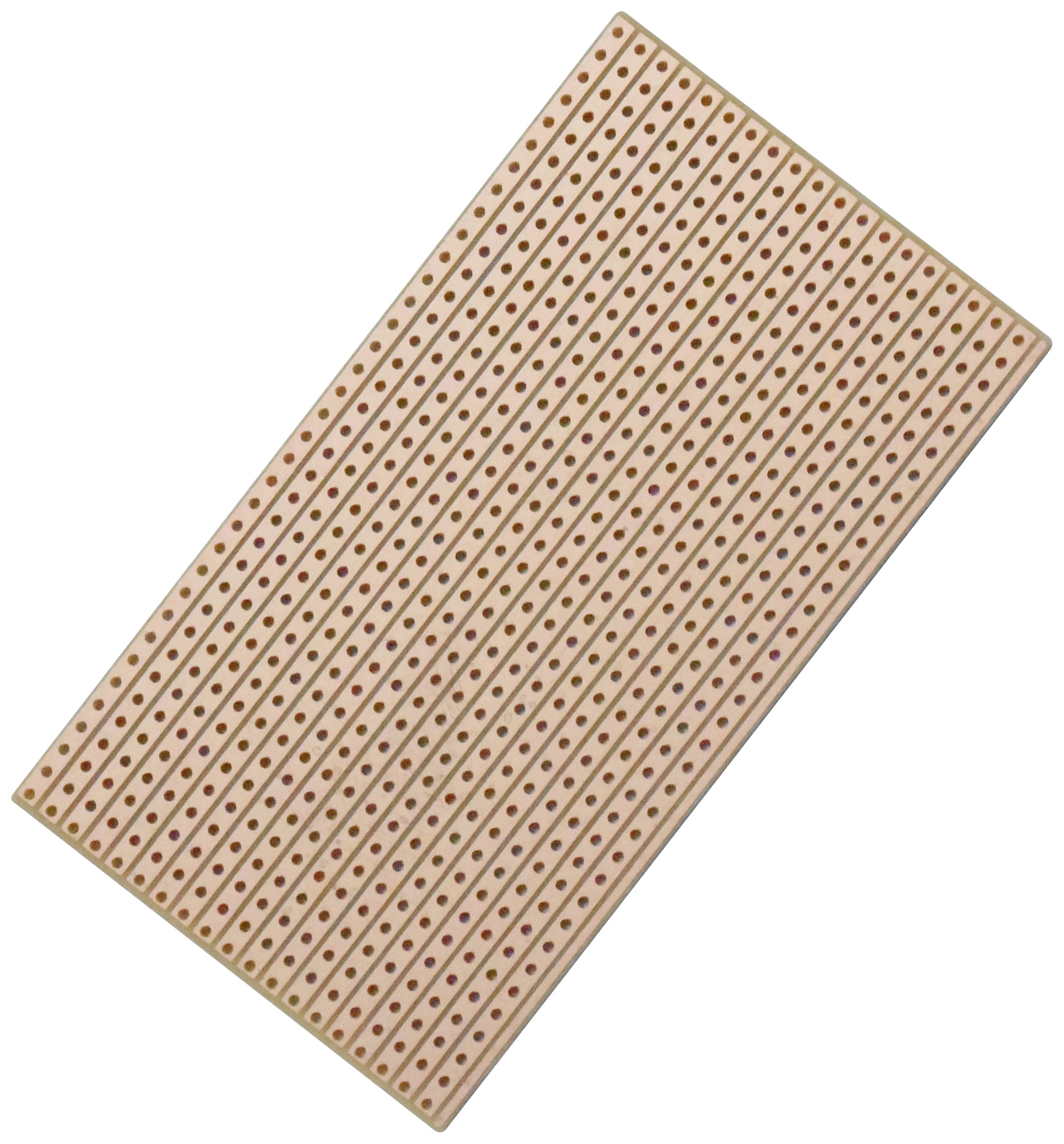 A rectangular perforated prototyping board with evenly distributed holes in rows and columns, suitable for electronic components.