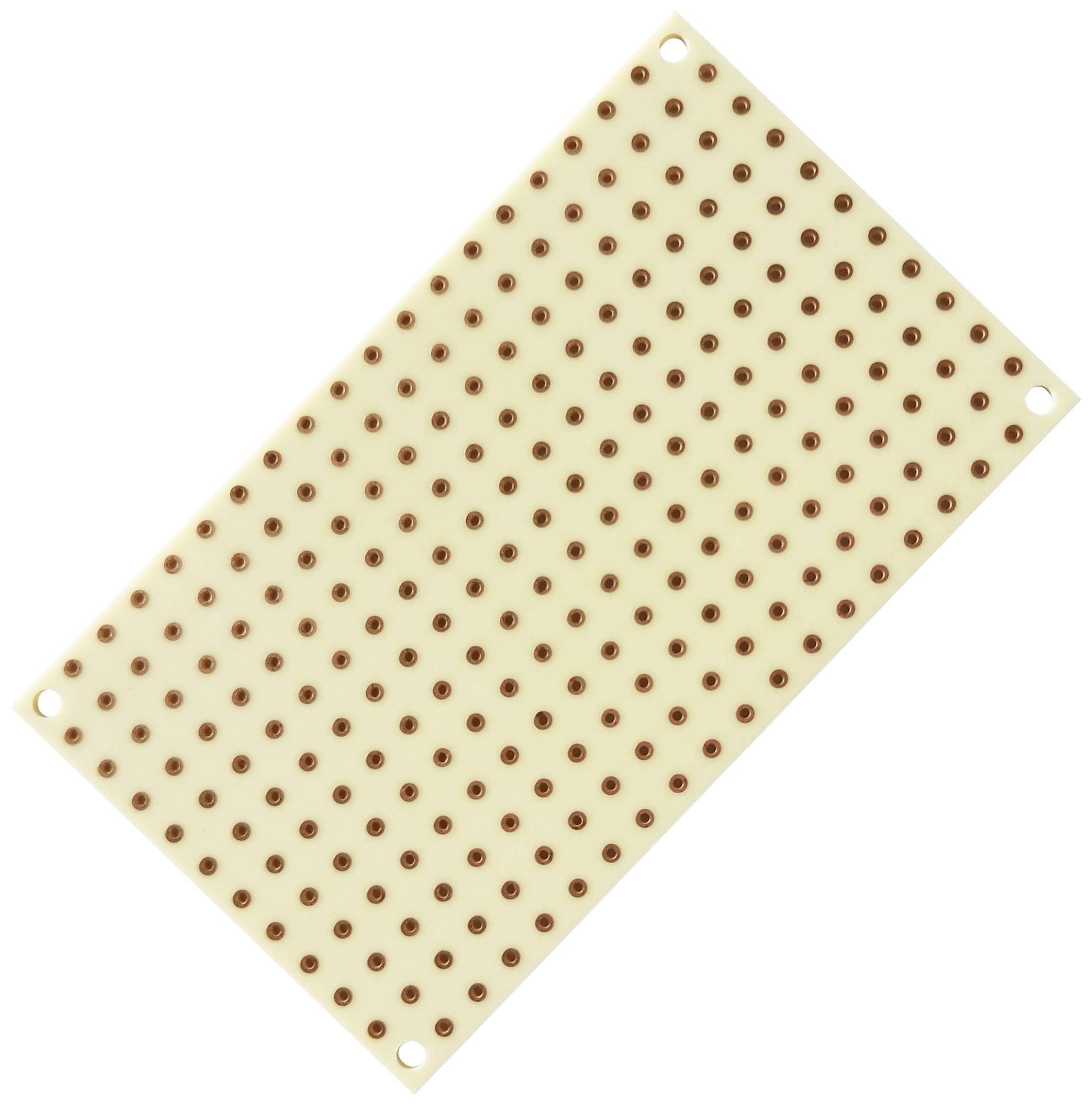 A rectangular stripboard with regular hole rows for electronic circuits against a white background.