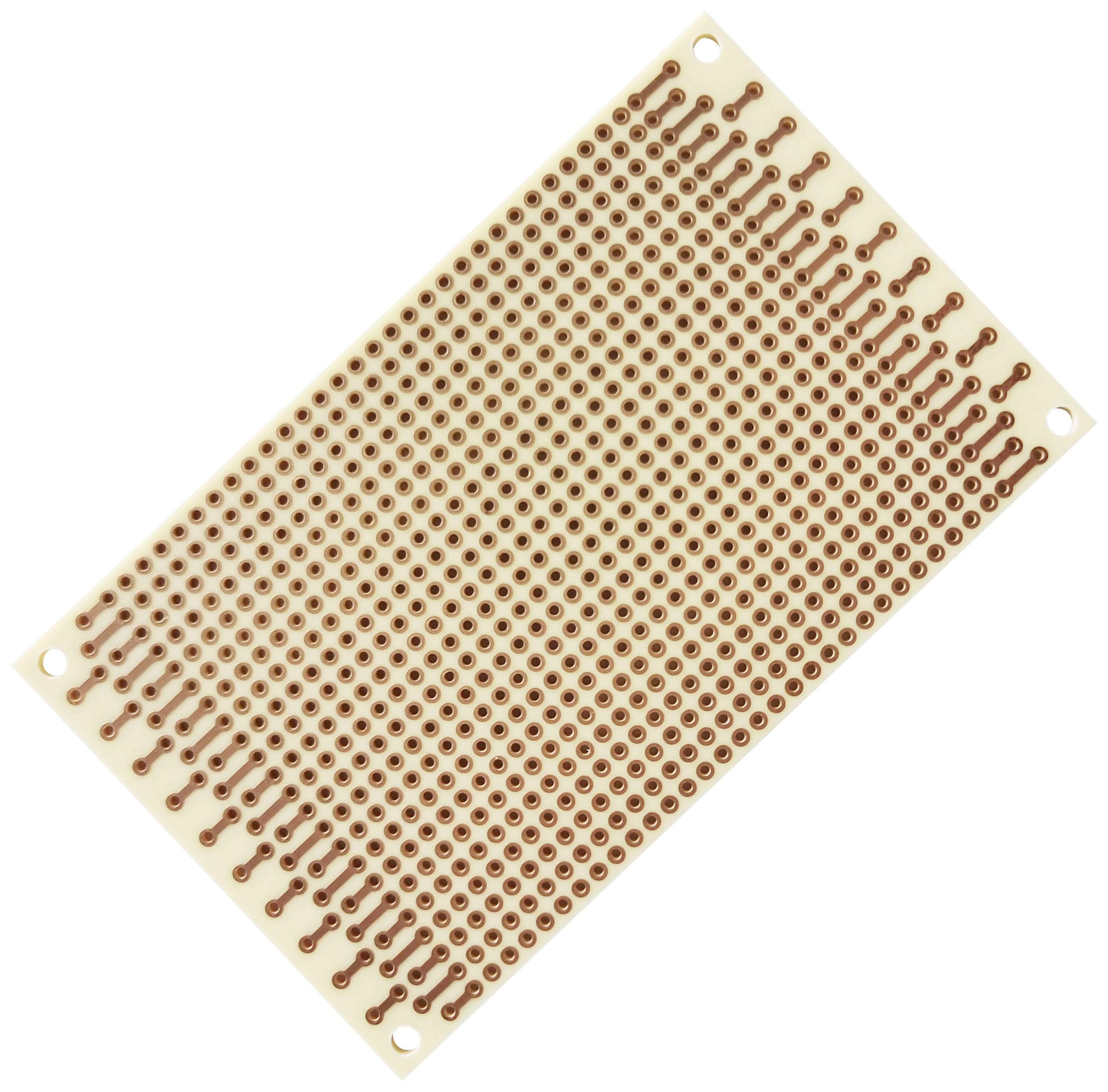 Perforated circuit board with numerous small holes in a rectangular grid, used for prototyping electronic circuits.