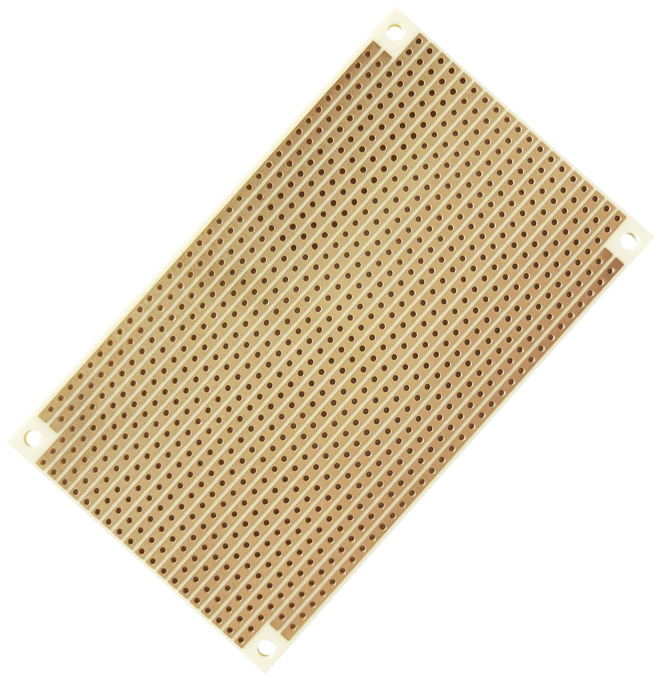 Multi-purpose perforated circuit board with holes for mounting electronic components in prototype circuits.