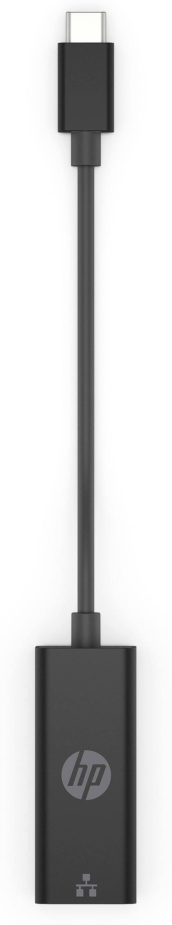 HP USB-C to HDMI Adapter in black, compact design. Connects USB-C devices to HDMI-compatible displays.