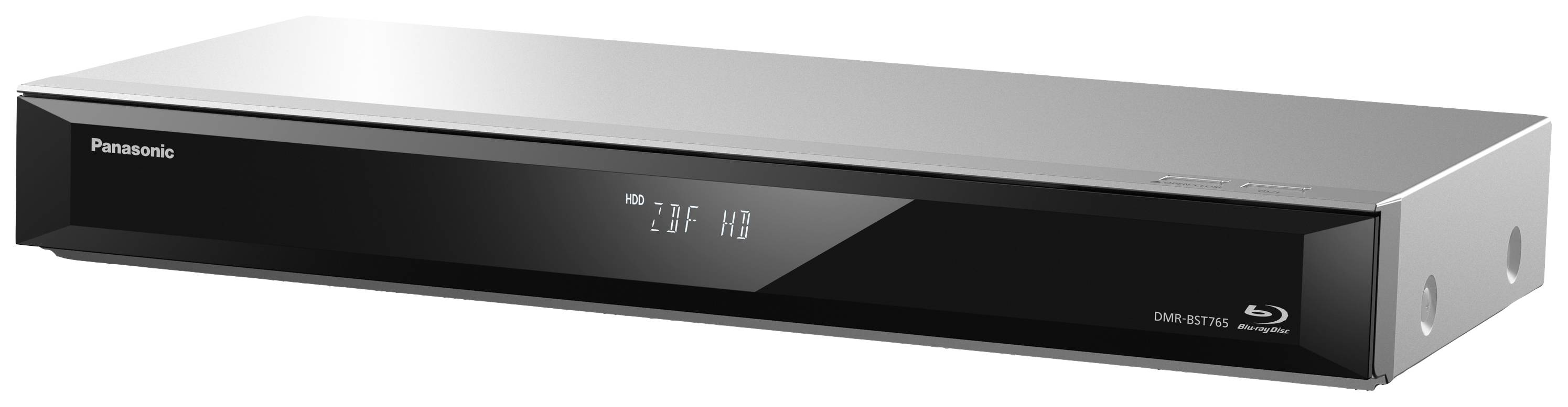 Blu-ray player with digital display on the front panel. Rectangular design, metallic surface. Brand: Panasonic.