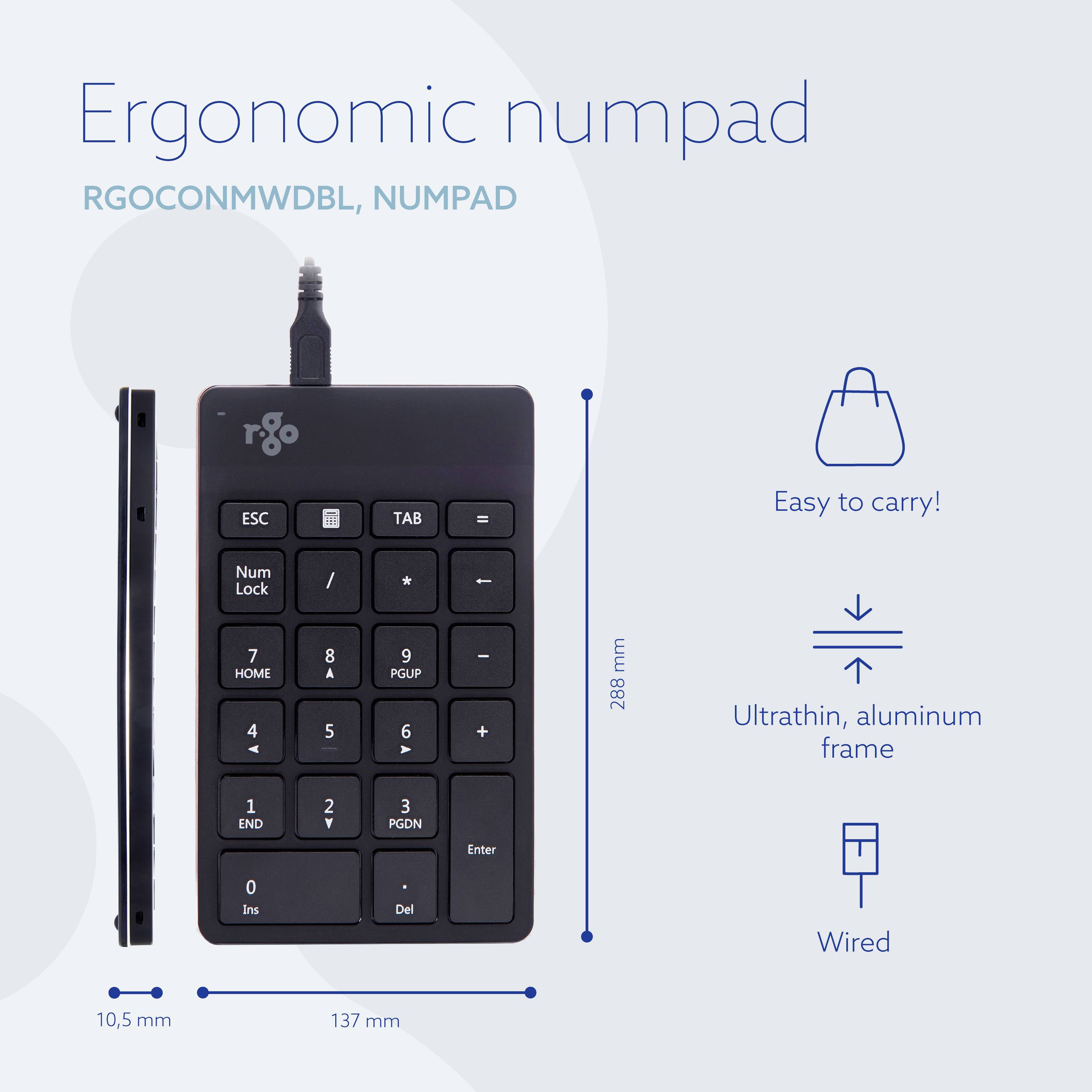 R-GO Tools Numpad Break Corded Numeric keypad Black