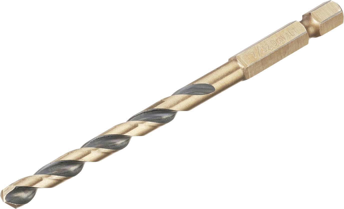 Metal drill bit with a golden shaft and spiral cutting edge, suitable for precision drilling in hard materials such as metal.