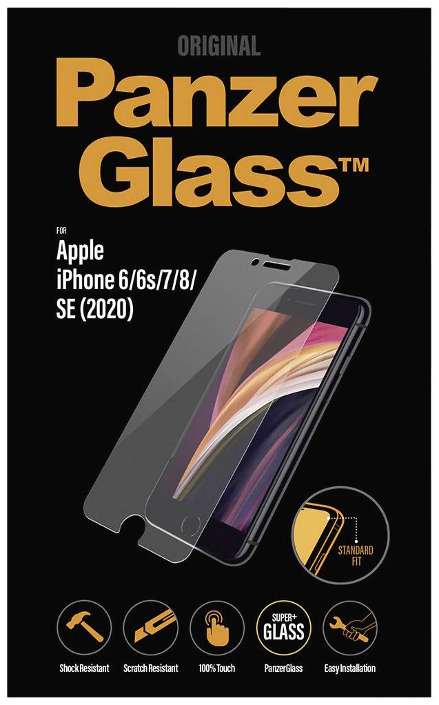 Screen protector for Apple iPhone 6/6s/7/8/SE (2020). Features: Shock and scratch resistant, 100% touch sensitivity, easy installation.