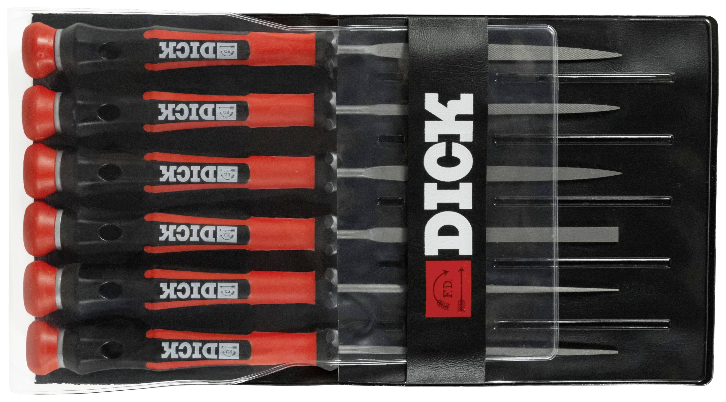 Dick 2160142-2K 6-piece needle file set with black/red handles, 140 mm, 2 cuts, Length 140 mm 1 Set