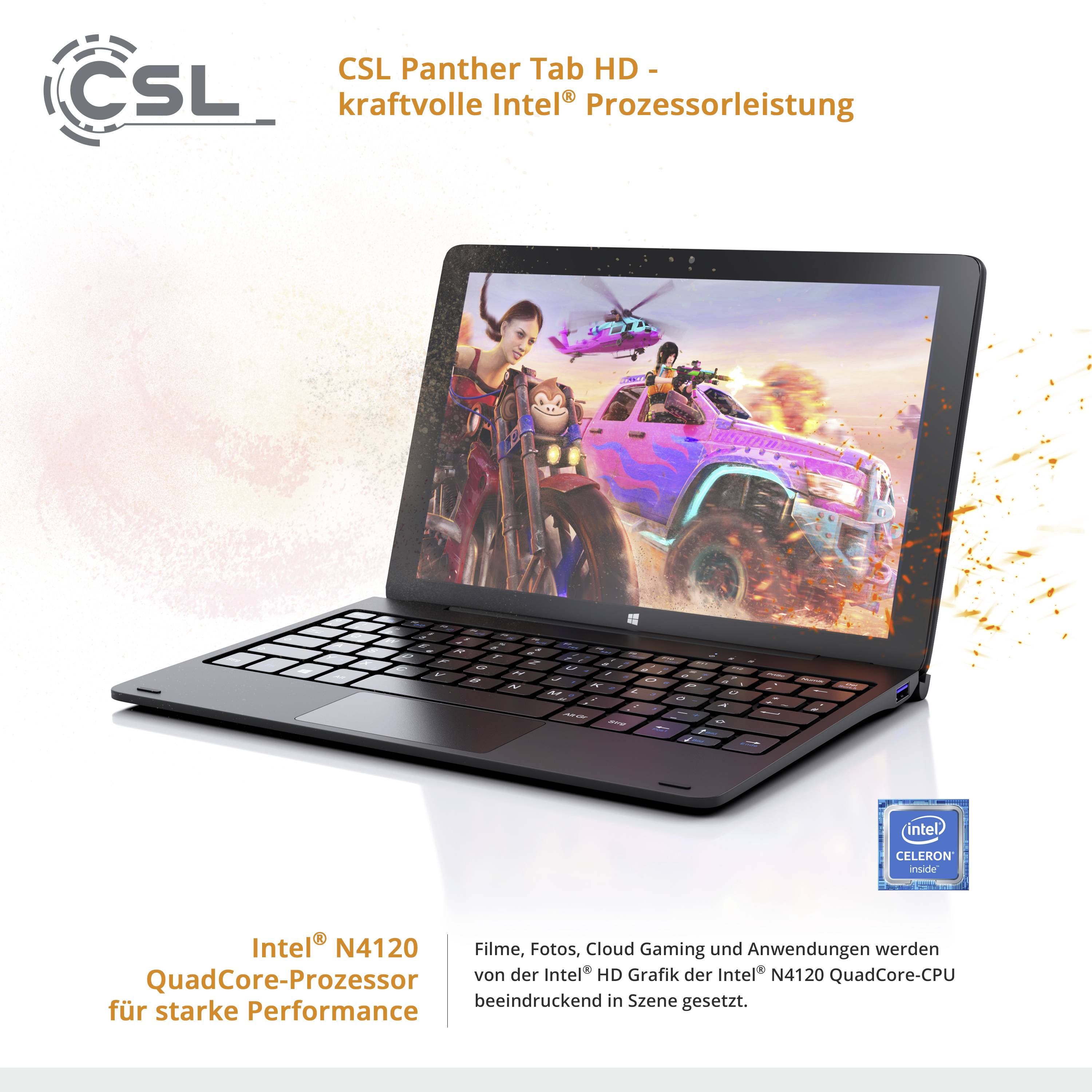 CSL Computer Panther Tab HD WiFi 128 GB Black Windows® / 2-in-1 25.7 cm (10.1 inch) 1.1 GHz Intel® Celeron® Windows® 11 Pro 1920