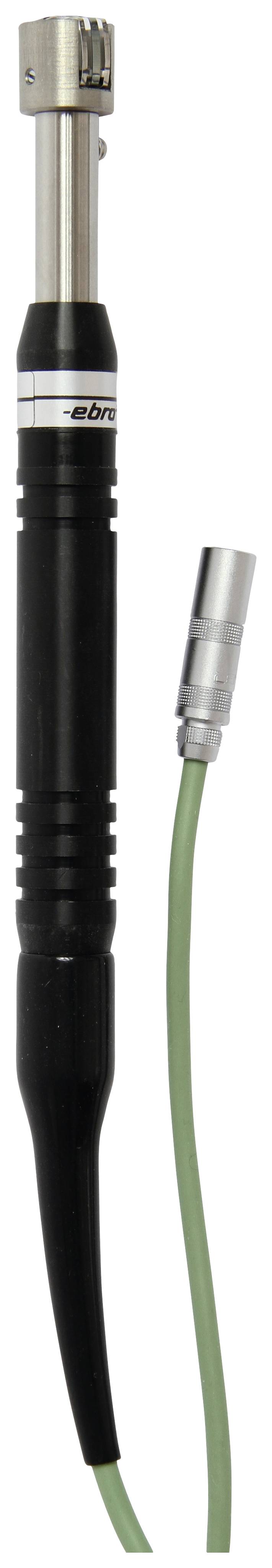 A black microphone body with a silver connection and green cable with a silver plug.
