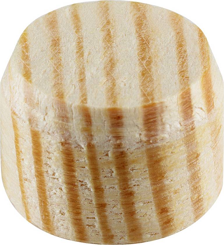 A cylindrical piece of wooden bell stone with light and dark striped grain, suitable for furniture assembly.