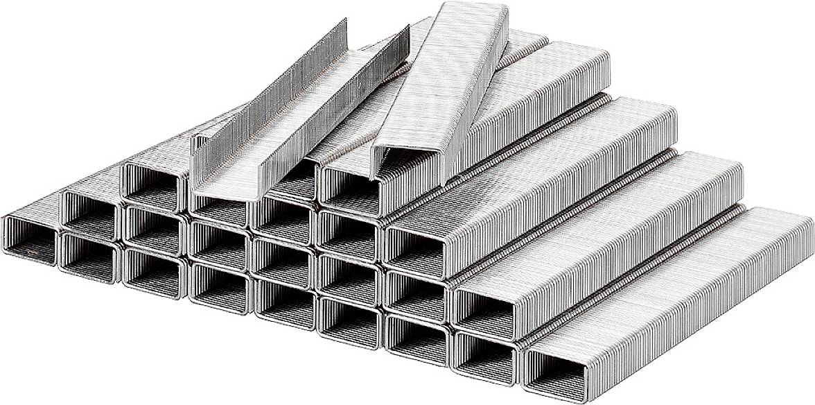 A stack of metal staples stacked diagonally on top of each other. They are shiny and structured.