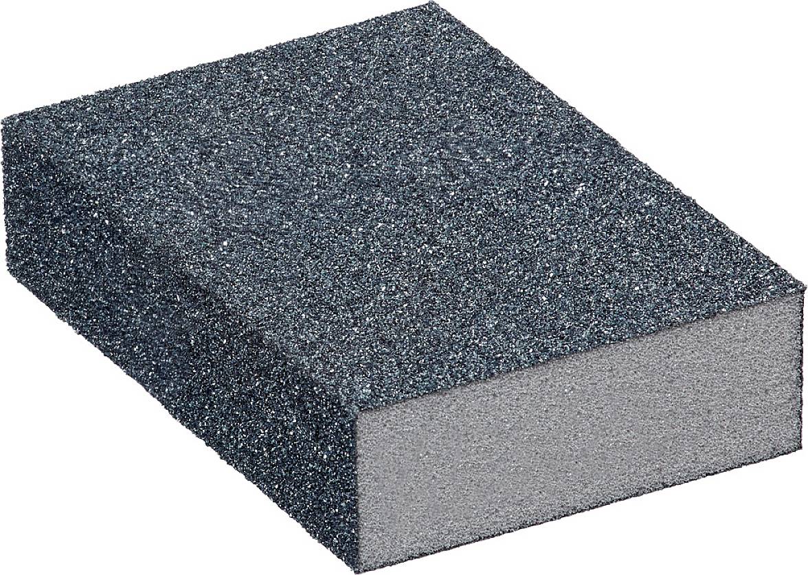 A rectangular sanding sponge with a coarse-grained surface. Ideal for sanding wood and metal surfaces.