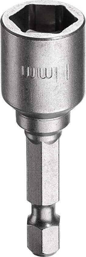 Socket with 11 mm size, made of metal, suitable for screw work, with a hexagonal profile and smooth surface.