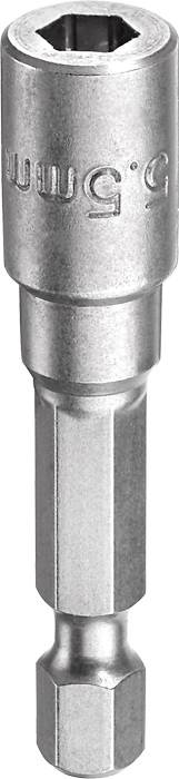 Metal hexagonal bit extension for screwdrivers, with built-in magnetic holder for securely fixing screws and bits.
