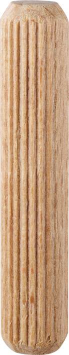 A longitudinal wooden object with a grooved surface, resembling a handle or tool component.