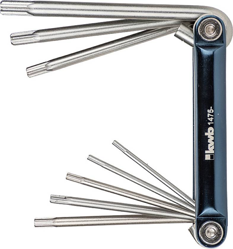 Multi-functional tool with several extendable metal tips in different sizes, suitable for various screw applications.
