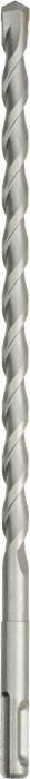 A silver drill bit with spiral grooves, suitable for concrete and masonry.