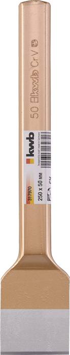 A chisel with an orange handle and silver blade, brand 'KWB', 50 mm, suitable for precise work on various materials.