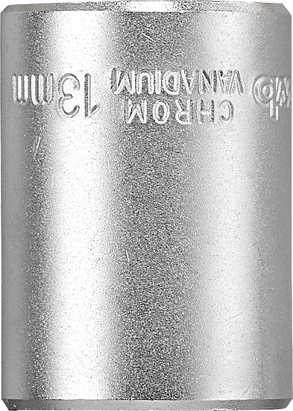 Cylindrical metal dowel with engraving 'CHROME VANADIUM 13MM', indicating material and size.