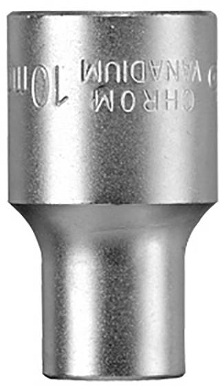 Metal cap in cylindrical form, wider at the top and narrower at the bottom. Top surface with embossed writing. Purpose unclear.