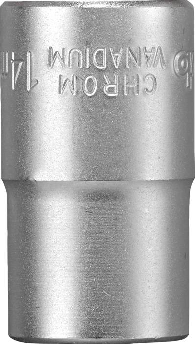 Metal socket with the engraving '14 mm CHROME VANADIUM'. Suitable for screwdriver tools.