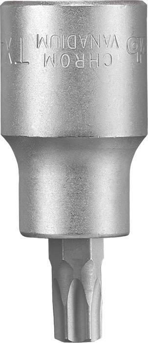 A silver Torx screwdriver bit made of chrome vanadium steel, suitable for precise screw work.