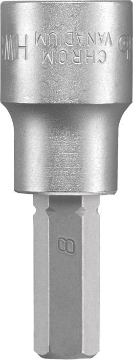 Metal socket wrench with hexagonal drive, suitable for screw-related tasks.