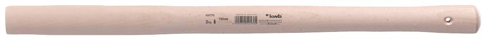 A wooden hammer handle with barcode and manufacturer information.