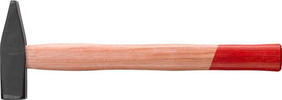 A hammer with a wooden handle and a red head, suitable for general DIY tasks.