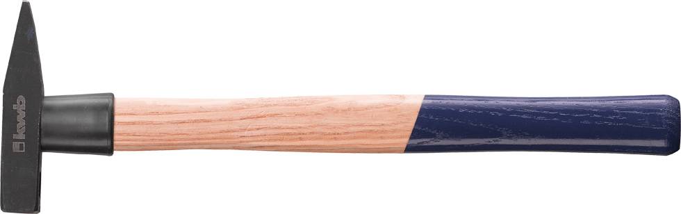 Hammer with wooden handle, black metal head.