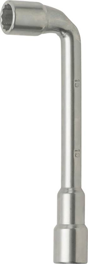 A silver hook spanner, also known as a socket wrench, with a curved handle, used for turning nuts or bolts.