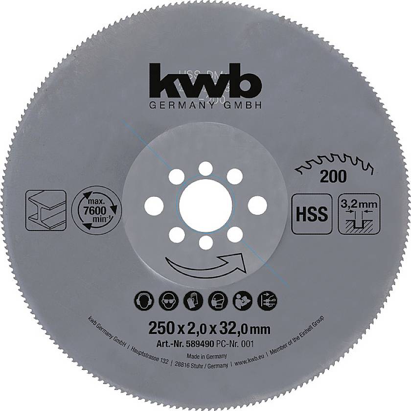 Circular saw blade by KWB Germany GmbH, diameter 250 mm, thickness 2.0 mm, bore diameter 32.0 mm, suitable for wood.