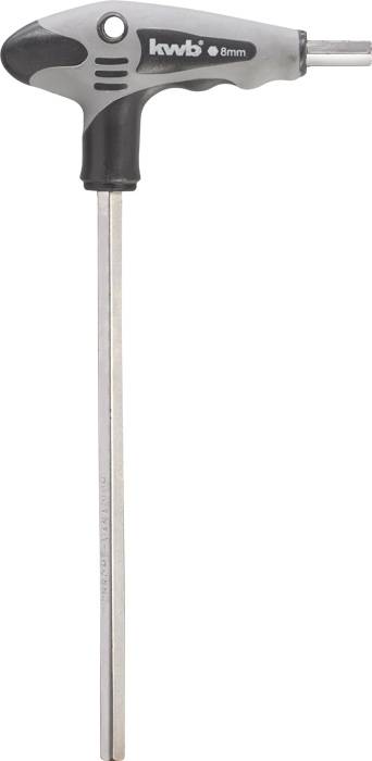 T-shaped hex key with a grey handle, marked with 'kwb' and '8mm', suitable for precision screwing tasks.