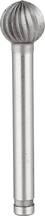Metal milling cutter with a spherical head and elongated shaft, suitable for precise grinding and shaping of metallic surfaces.