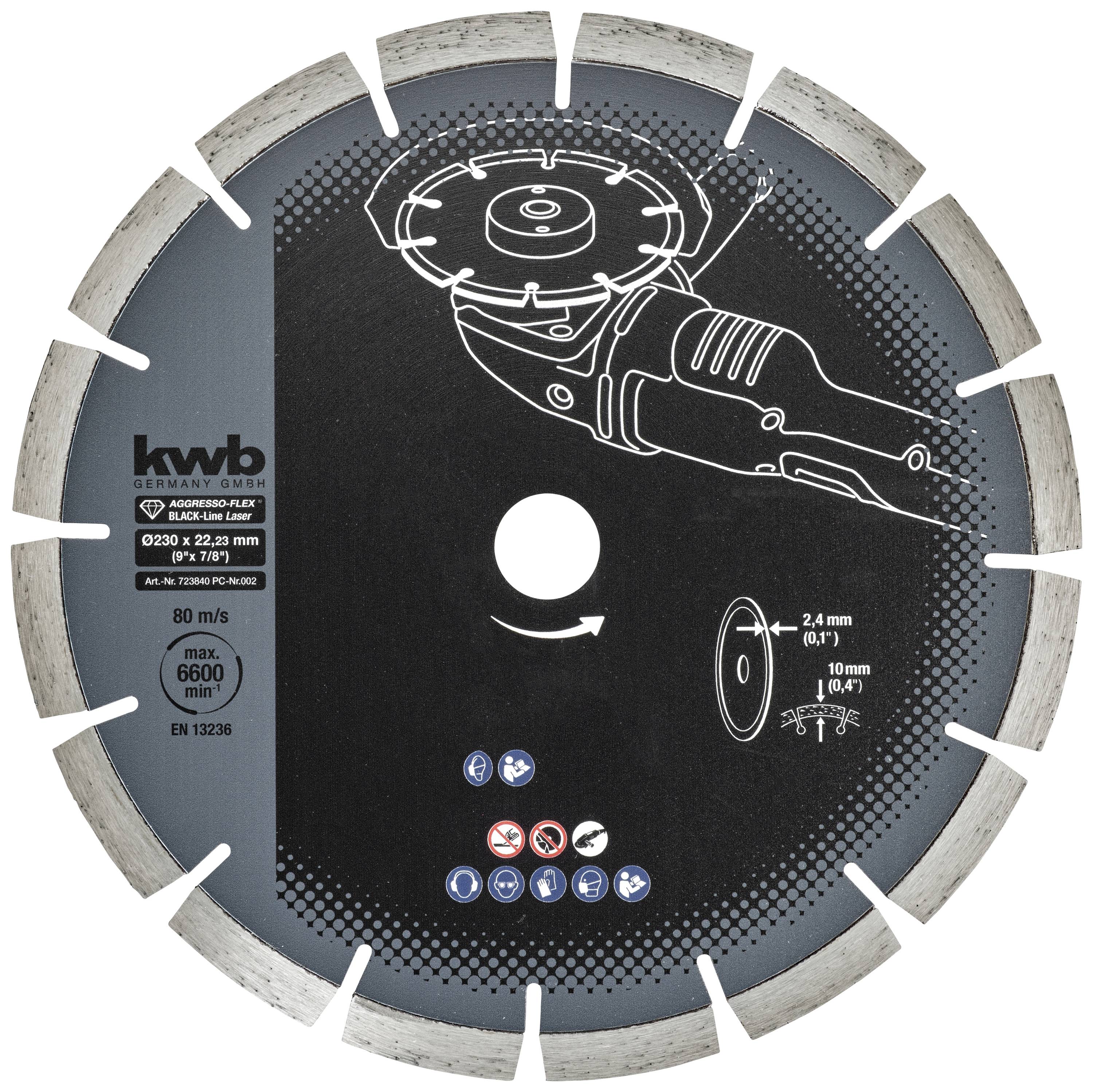 Grinding disc for angle grinder with indicators for maximum speed, diameter and safety symbols.