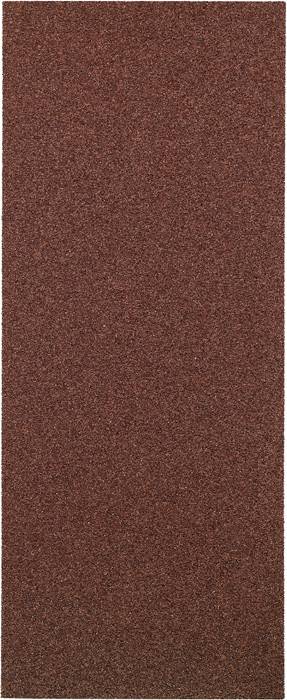Rectangular piece of sandpaper with a coarse, reddish-brown grit, used for smoothing or polishing surfaces.