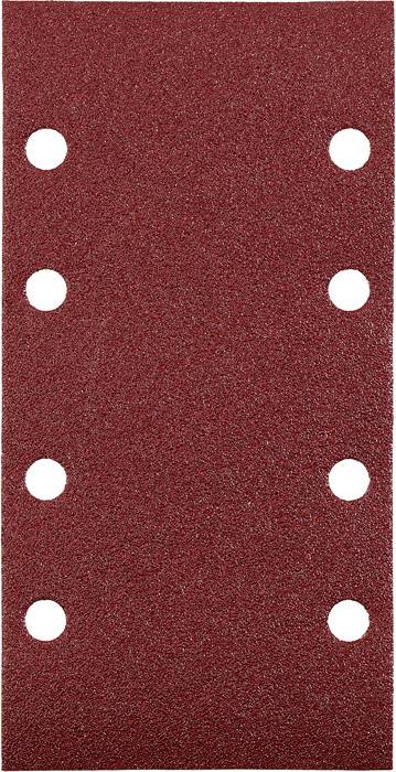 Six-hole red sandpaper, rectangular, for electromechanical sanding devices.
